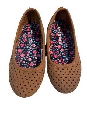 Carter’s Girls Size 9 Toddler Perforated Heart Ballet Flats Brown Slip On Shoes